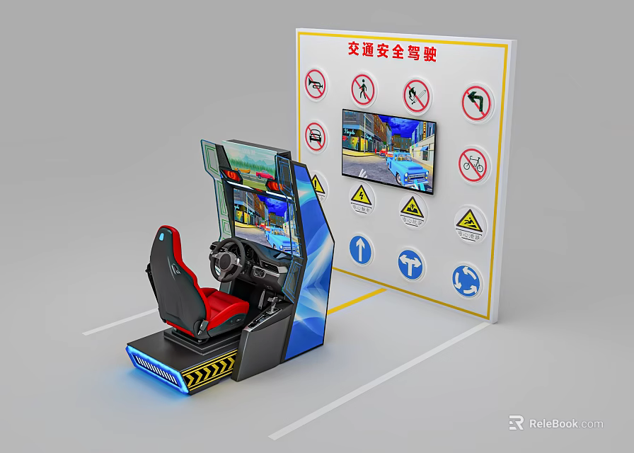 Interactive Traffic Safety Driving Simulator With Steering Wheel Seat And Display Screen 3d model