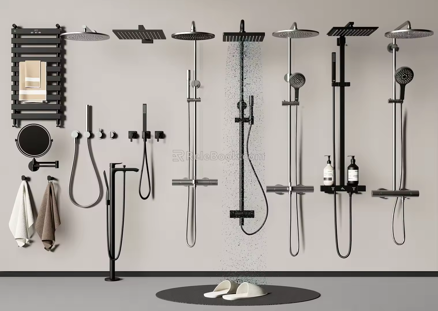 Shower shower head embedded shower towel rack 3d model