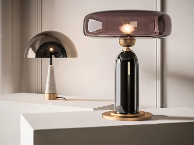 Elegant Modern Table Lamp With Black Glass Shade And Gold Metal Base Design 3d model