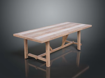 Light Wood Dining Table With Natural Grain Simple Design Cross Legs Smooth Top 3d model