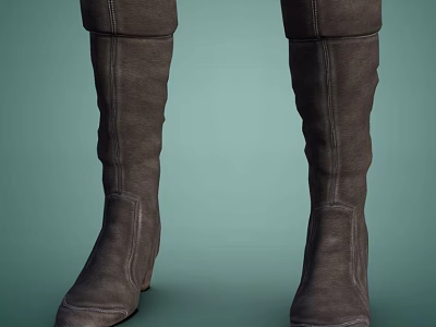 Dark Gray Leather Knee High Boots With Stitched Details For Fashionable Look 3d model