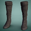 Dark Gray Leather Knee High Boots With Stitched Details For Fashionable Look