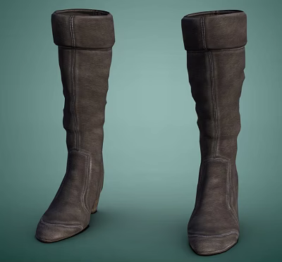 Dark Gray Leather Knee High Boots With Stitched Details For Fashionable Look 3d model