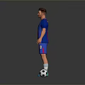 Soccer Football Player Game Character With Blue Red Striped Jersey Number 8 And Soccer Ball