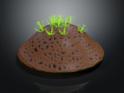 Honeycomb Textured Brown Base With Green Grass Like Plants On Top 3d model