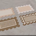Stylish Decorative Rugs With Scalloped Edges And Checkerboard Patterns On Wooden Floor