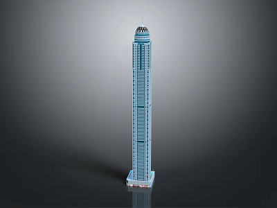 Cartoon Style Blue Tall Building Scene With Dome Top And Base Details 3d model