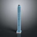 Cartoon Style Blue Tall Building Scene With Dome Top And Base Details