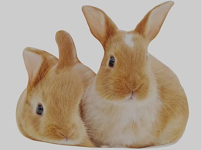 Two Orange Reptiles With Large Ears And Soft Fur In Close Up View 3d model