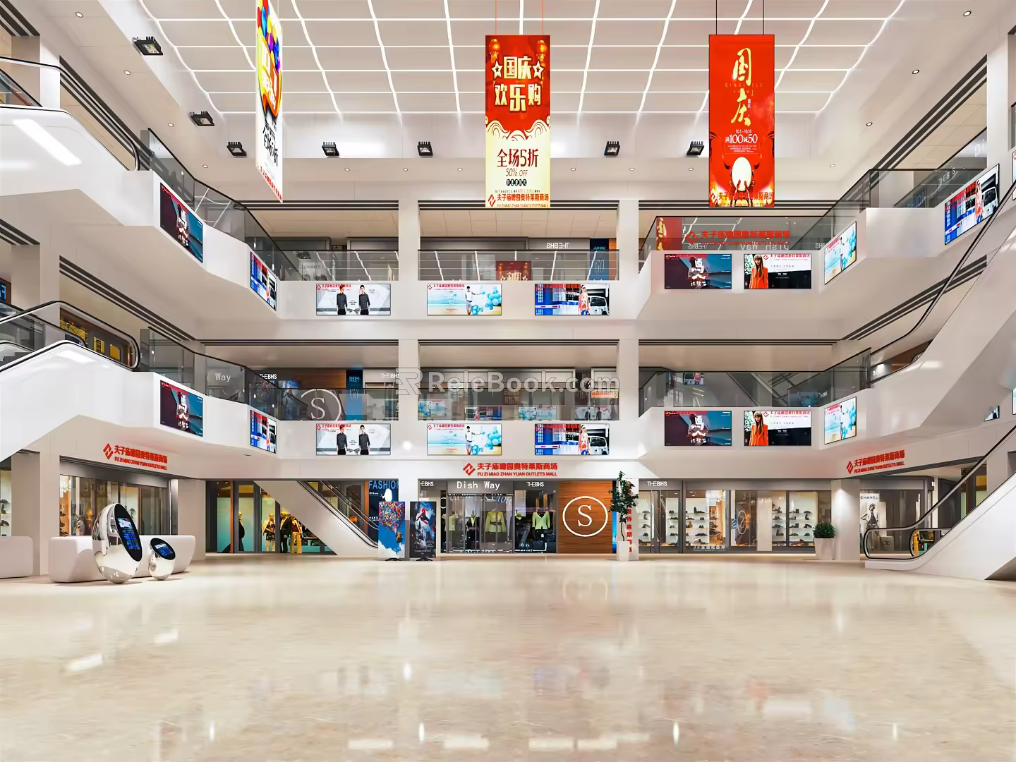 Modern Atrium Shopping Mall Atrium Shopping Mall Lobby Shopping Mall Escalator Sightseeing Elevator Atrium View 3d model