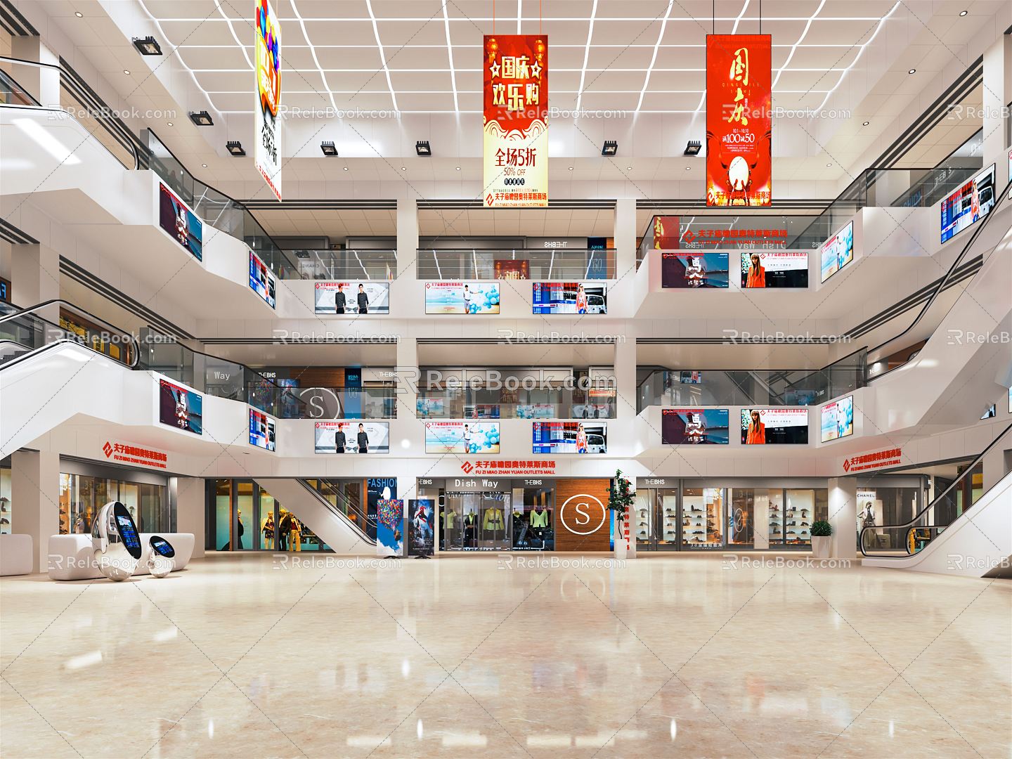 Modern Atrium Shopping Mall Atrium Shopping Mall Lobby Shopping Mall Escalator Sightseeing Elevator Atrium View 3d model