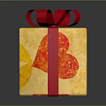 Yellow Decorative Gift Box With Red Ribbon Bow And Heart Star Patterns