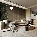 Modern Elegant Living and Dining Room Interior With Sofa Dining Table Fireplace and TV Wall