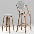 Rattan Bar Stools With Wooden Legs And Cross Straps In Beige And Brown