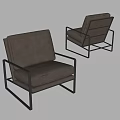 Modern Single Sofa With Gray Leather Upholstery Armrests And Black Metal Frame