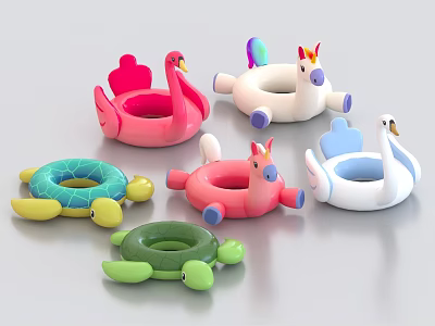 Colorful Animal Shaped Inflatable Swim Rings Kids Water Sports Equipment Various Designs 3d model