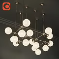 Modern Chandelier With Multiple White Spherical Bulbs And Metal Frame Design 3d model