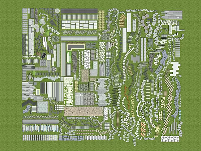 Garden Ornaments Detailed Layout With Curved Paths And Various Plants 3d model