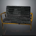 Modern Teal Upholstered Pleated Sofa With Orange Metal Armrests And Legs