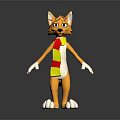 Cartoon Fox Character 3D Model With Orange Fur White Paws And Red Yellow Scarf