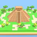Cartoon Style 3D Rendered Pyramid Scene With Green Trees And Grass