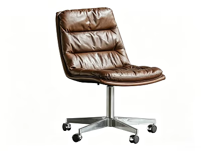Brown Leather Office Chair with Padded Backrest and Metal Base Wheels 3d model