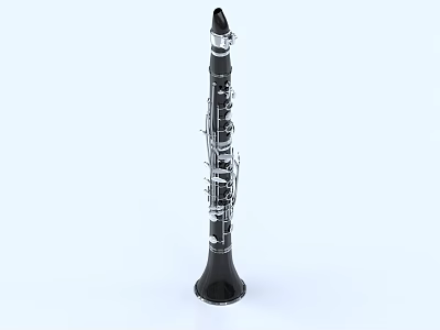Black Clarinet Musical Instrument With Silver Keys Upright On Light Background 3d model
