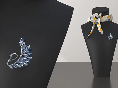 Elegant Swan Shaped Crystal Brooch Jewelry With Decorative Silk Scarf Accessory 3d model