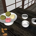 Classic Tea Set Featuring Pouring Teapot Colorful Pastries And Teacups On Wooden Table