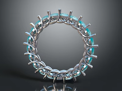 Exquisite Silver Metal Ring With Circular Design And Blue Gemstones Inlaid 3d model