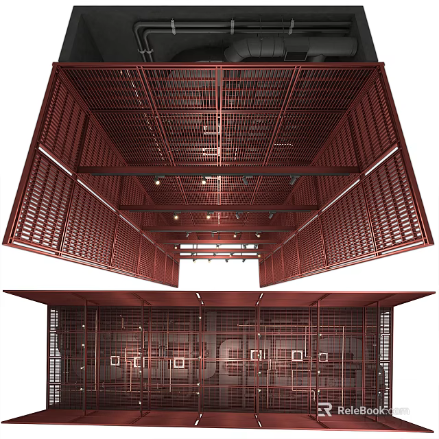 Modern Wooden Grille Ceiling Design With Layered Structure And Interior Lighting 3d model