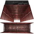 Modern Wooden Grille Ceiling Design With Layered Structure And Interior Lighting 3d model