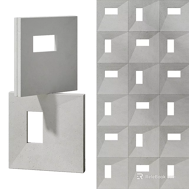 Modern Concrete Wall Decor with Square Cutouts and Geometric Patterns 3d model