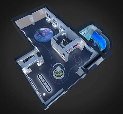 Modern Exhibition Hall Science and Technology Exhibition Hall Unmanned Robot Space Exhibition Hall Interactive Marine Life Aerial View 3d model