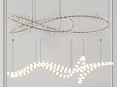 Modern Spiral And Wave Design Chandeliers With Metal Frame And Hanging Bulbs 3d model