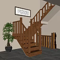 New Chinese Style Rotating Stairs Solid Wood Stairs 3d model