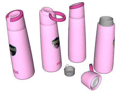 Pink Insulated Vacuum Cups with Different Designs Handles and Removable Lids 3d model