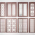 Sliding Doors With Various Decorative Patterns And Brown Frame Designs 3d model