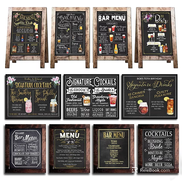 Commercial Bar Menu Chalkboards For Beverage 3d model