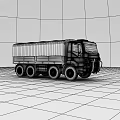 Military Truck with Green Canvas Cover Multiple Wheels on Open Ground under Blue Sky