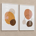 Minimalist Framed Print With Abstract Geometric Circles And Lines In Beige Orange Brown Tones