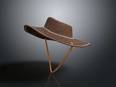 Brown Wide Brim Hat With Leather Strap Daily Life Accessory For Outdoor Activities 3d model