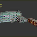 3D Model Building Featuring Multi Story Connected Structures Old Style Design And Windows 3d model