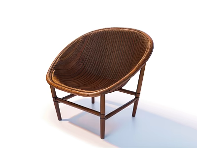 Comfortable Brown Rattan Leisure Chair With Round Seat And Sturdy Wooden Frame 3d model