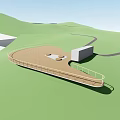 Garden Landscape Design Featuring Curved Pathway Green Lawn Gentle Terrain And Railings
