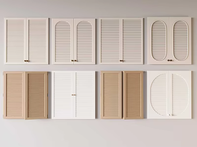 Different Style Wardrobe Doors With Shutter Design And Double Panel In White Beige Colors 3d model