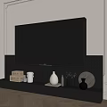 Modern Gray TV Stand with Mounted TV and Decorative Items on Wooden Floor