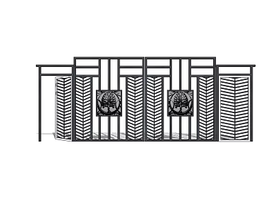Modern Decorative Entrance Gate With Geometric Grilles And Symmetrical Leaf Textures 3d model