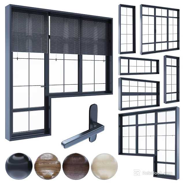 Casement Windows With Various Designs Metal Frames Glass Panels And Hardware 3d model 