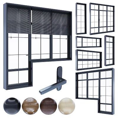 Casement Windows With Various Designs Metal Frames Glass Panels And Hardware 3d model